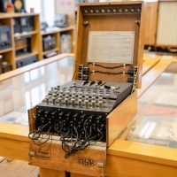 Full view of an Enigma machine, a historical encryption device.